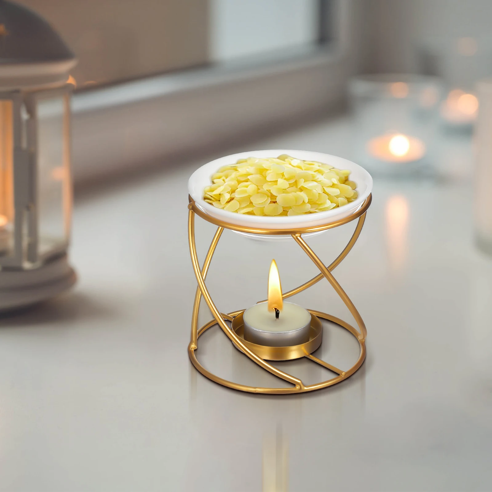 

Wax Oil Burner Metal Elegant Essential Oil Diffuser Tealight Holder Scented Wax Melt Warmer for Home Living Room Decor
