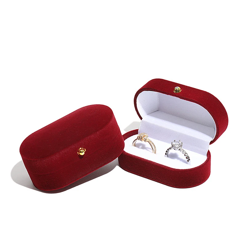 Double Slots Luxury Velvet Wedding Ring Box Oval Flip Jewelry Box Couple Wedding Engagement Ring Organizer Jewelry Packing Box