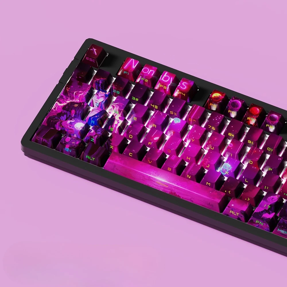

Neon abyss side engraved 129 key light transmission thermal sublimation adaptation Meijia lion/night devil/wotting keycap