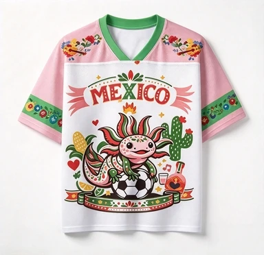 Mexican Salamander Sports Casual Loose T-shirt Cactus Printed Size 10 Short Sleeve V-neck Football Printed Jersey
