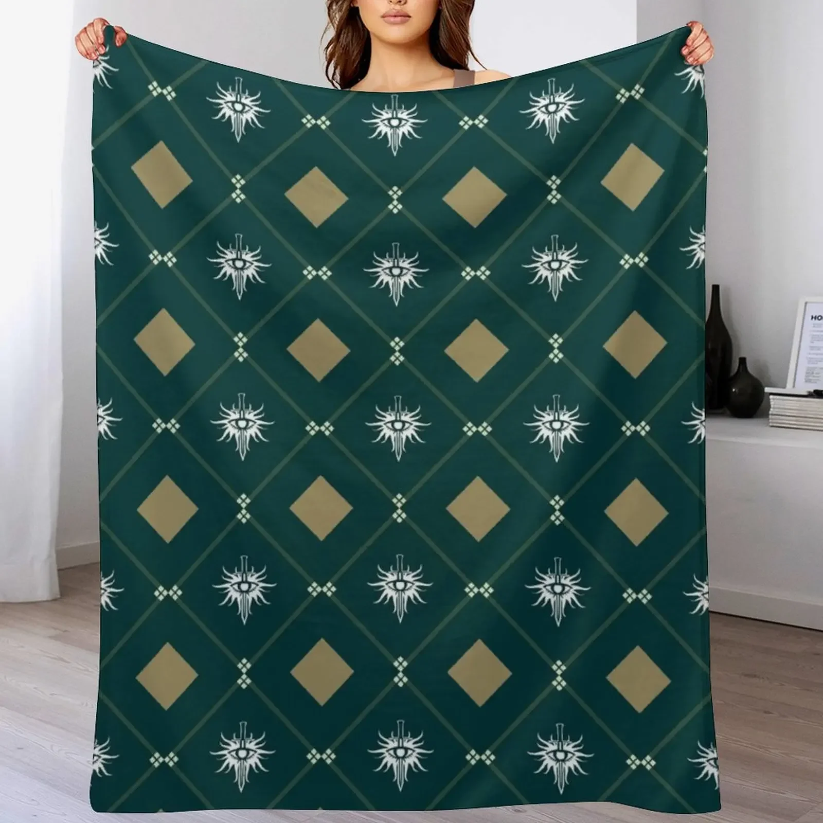 Inquisition Textile - Dragon Age Geometric Art Throw Blanket Faux Fur Soft Warm Blanket for Bed