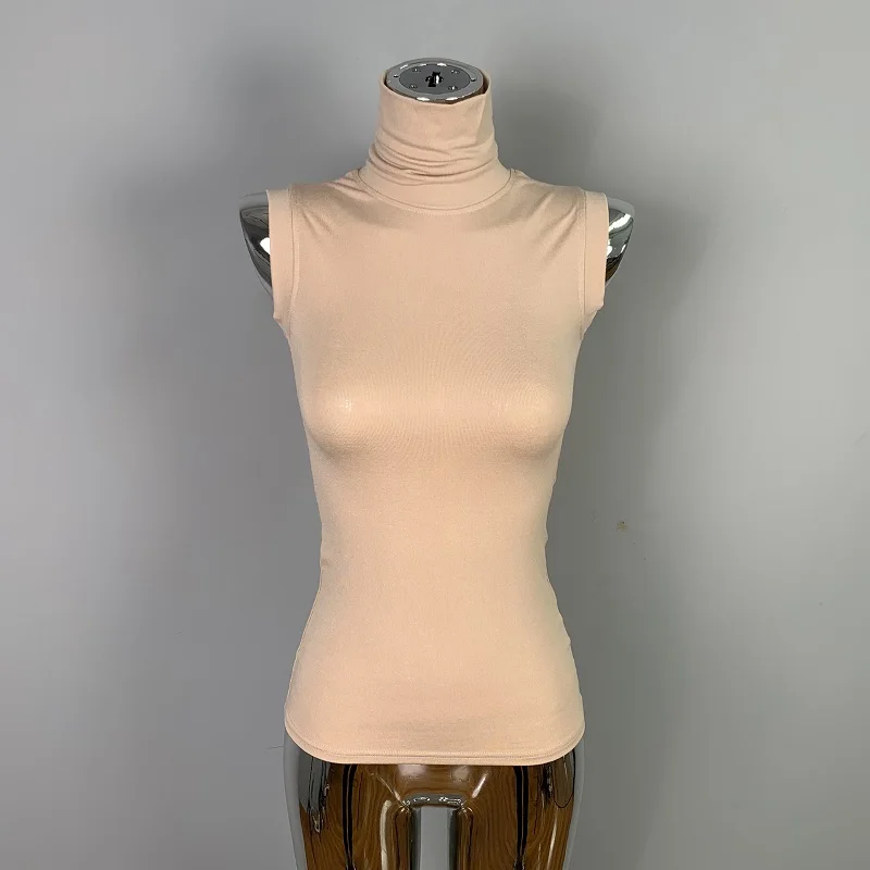  2026 Spring Summer Korean Dongdaemun Slim Fit Tops Sexy Mock Neck See-through Women T-shirts Sleeveless Basic Versatile Tees