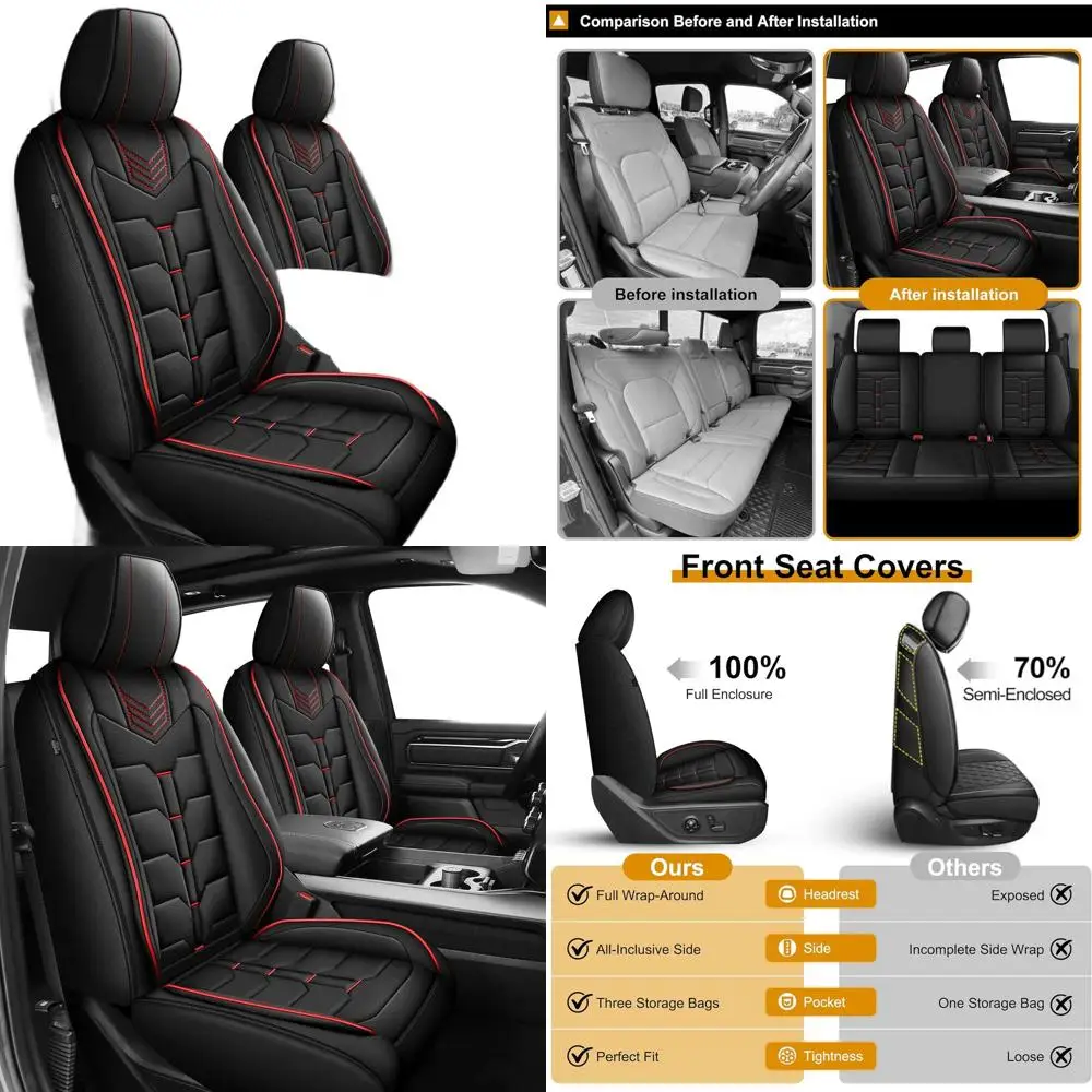 

Универсальные чехлы для сидений Dodge RAM 1500-3500 2002-2026 годов, Crew/Quad Cab, полный комплект, Redline, плоская задняя скамья, 5 мест