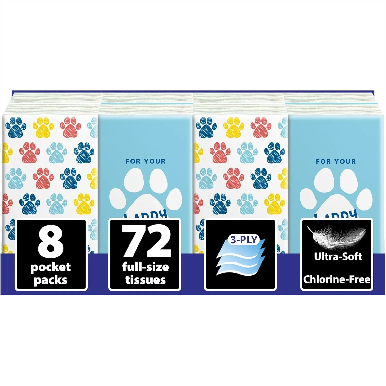 

Travel Tissue Packs – 8 Compact 3-Ply Packs (72 Total), Soft Chlorine-Free Facial Tissues for Purse, Car, or School, Gentle &