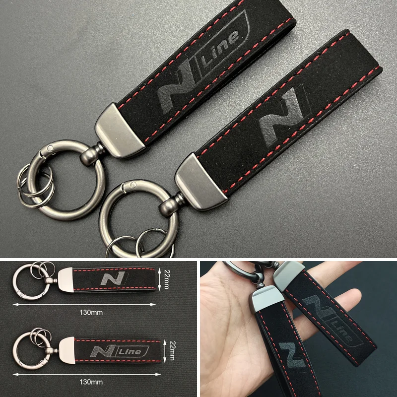 Sport Style Suede Keyring Car Key Fob Ring Premium Leather For Veloster i30 N Line Sonata Venue Tucson NX4