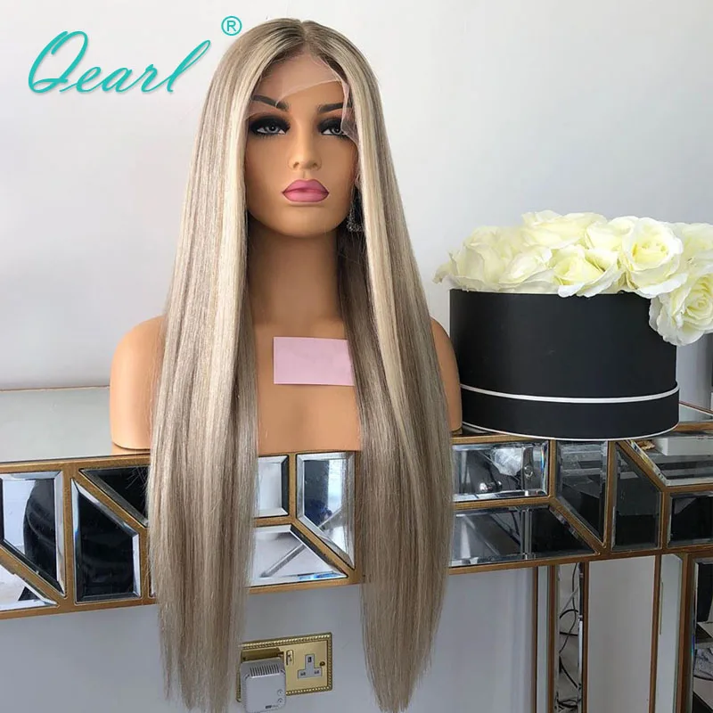 Light Ashy Blonde Highlights Human Hair Wigs 200% Thick 2x4 Cheap U Part Wig for Women Bone Straight Wigs Virgin Hair  Qearl