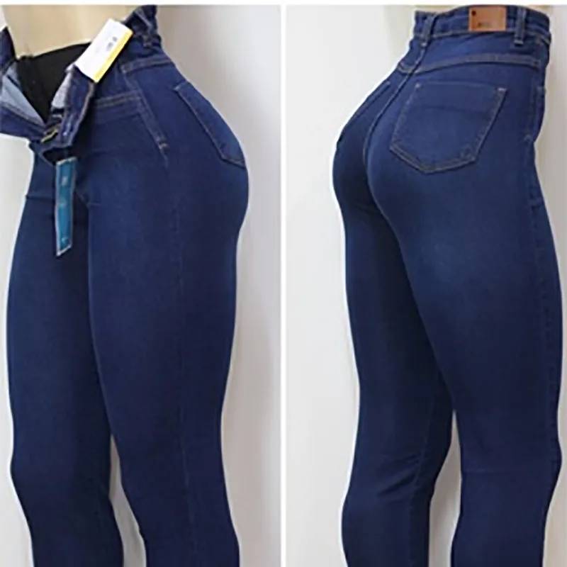 Colombian Butt Lift High Waist Jeans With Internal Girdle Hiigh Waisted Leather Jeans Large Buttocks With Zipper Access Control