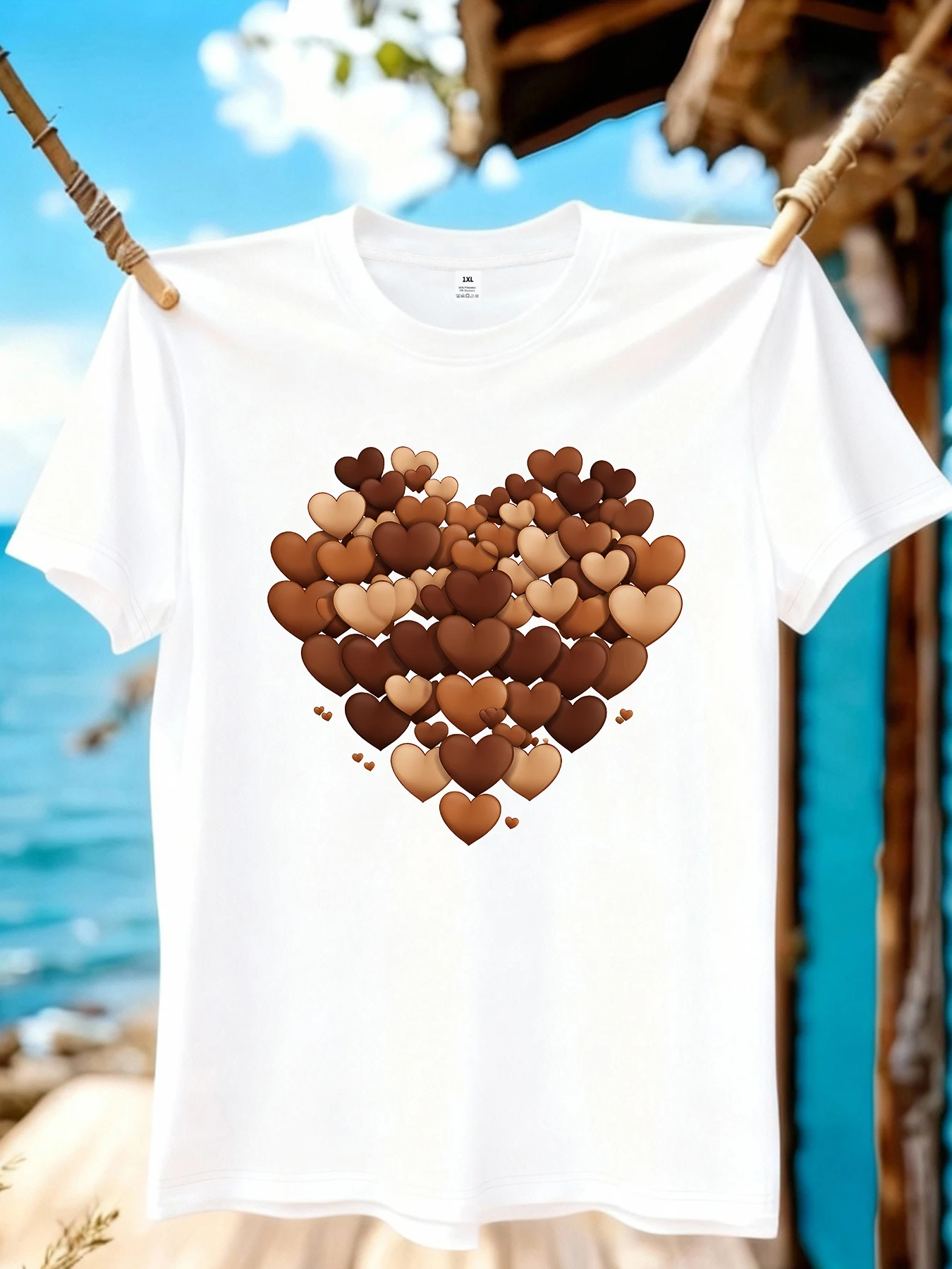 

【WZM109132】Creative heart printed plus size women's round neck summer casual short sleeved street fashion versatile T-shirt