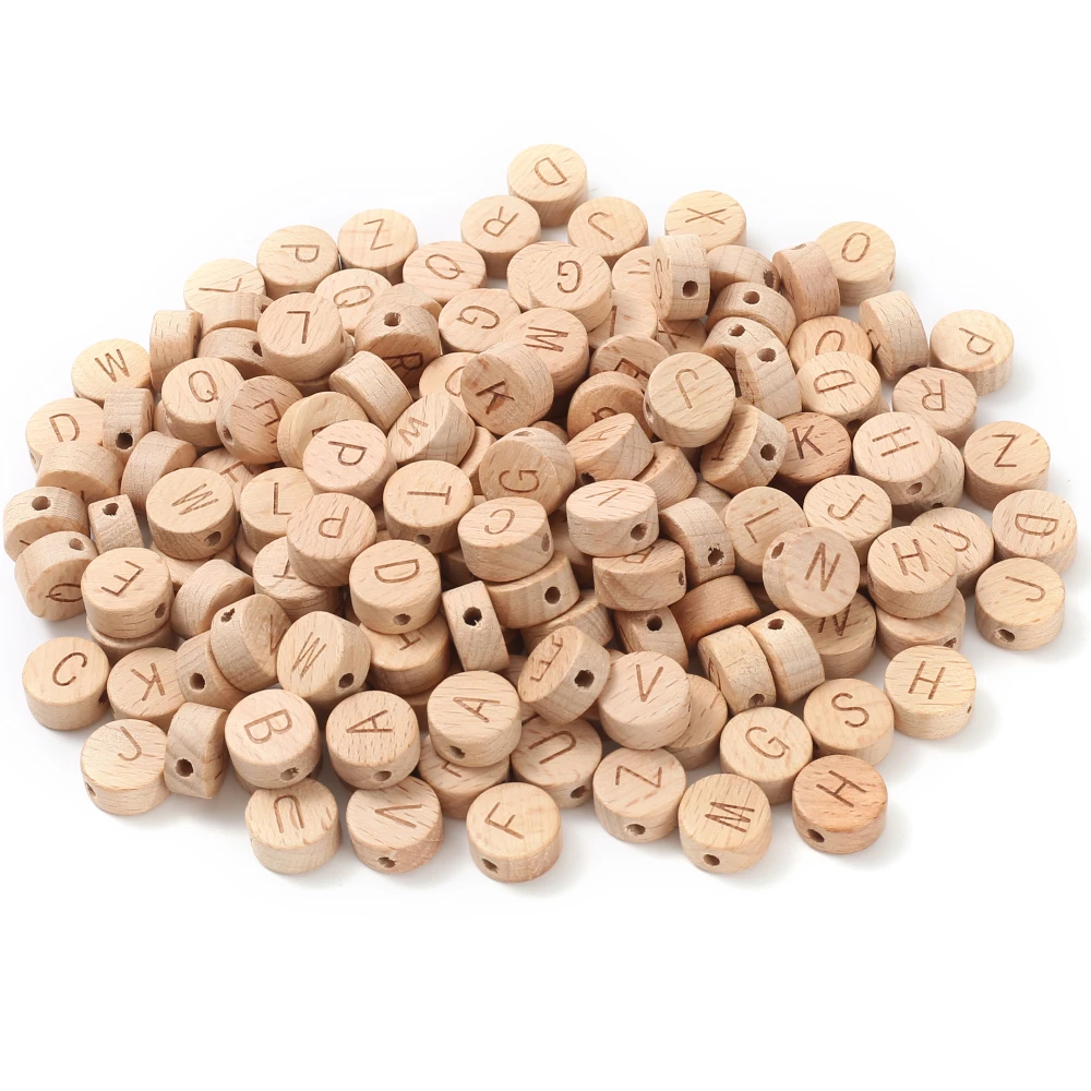 50Pcs 15mm Wooden Flat Round Beads Print English Letter Loose Spacer Beads For Jewelry Making DIY Bracelet Necklace Accessories