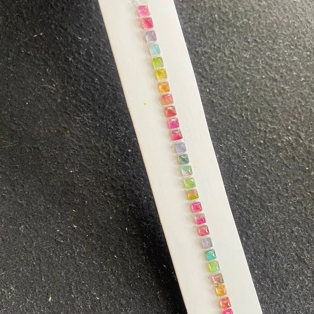1Piece 4mm Natural Pyramid Cut Tourmaline Iridescence Charm Bracelet Gemstone