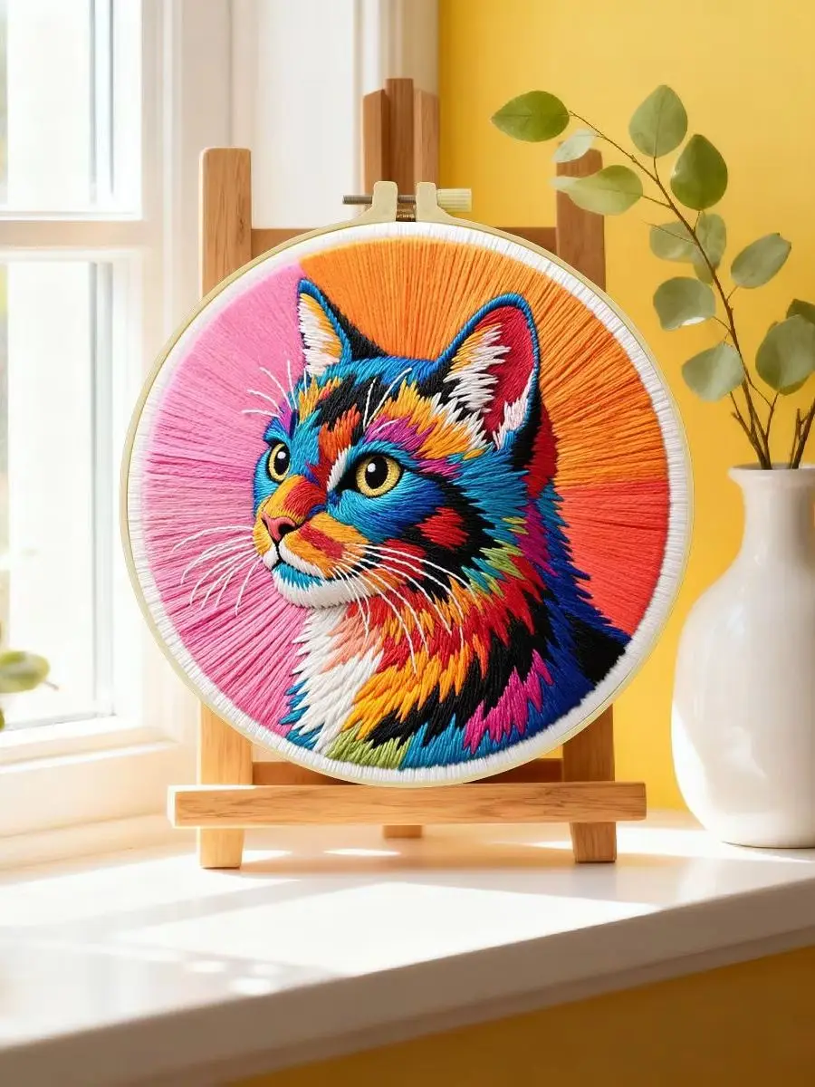 1 Stück 20X20CM/15X15CM 7,87/6,3 Zoll Tier - Katze Stickerei Starter-Kit DIY-Kit DIY-Stickerei-Set Handarbeiten Malerei – Detail 6