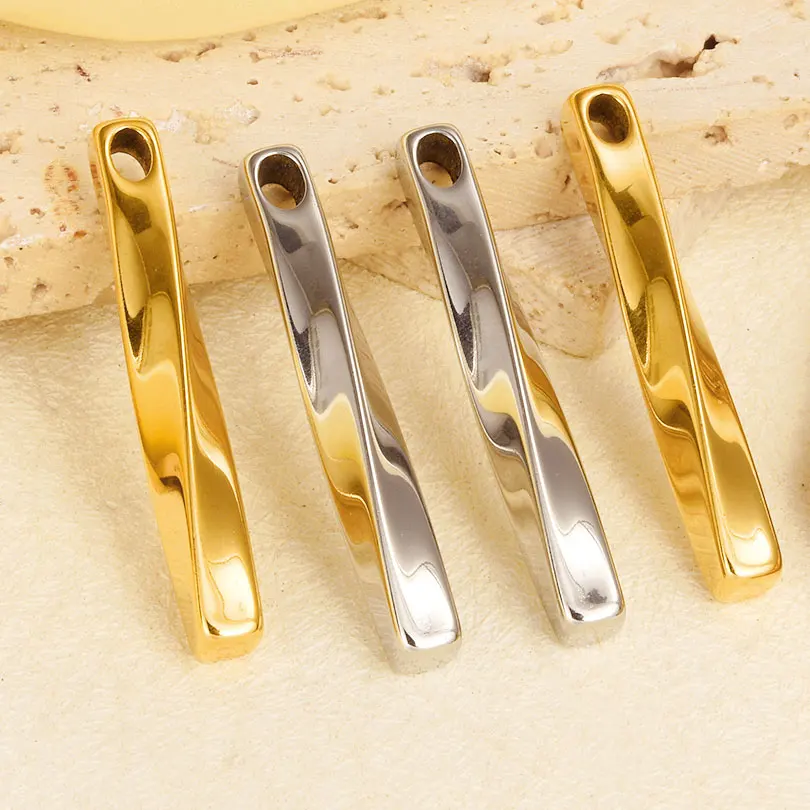

7pcs High Quality Stainless Steel Texture Water Ripple Cuboid Tassels Real Gold Plated Charms For Women Diy Earring Accessories