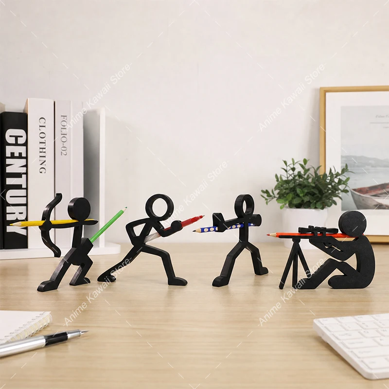 Stickman Warrior Pen Holder 3D Printed Pencil Stand Creative Fun Desk Ornament Cartoon Figurine Model