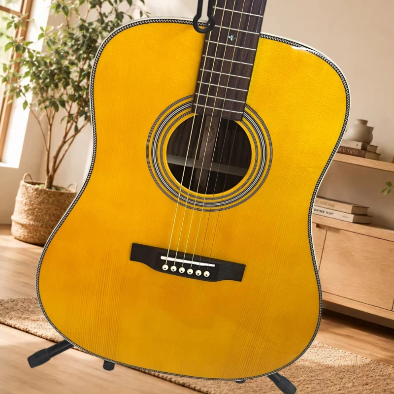41 Inch HD28 Acoustic Guitar D-bucket Spruce Solid Top Rosewood Neck Retro Yellow Adult Beginner Free Shipping