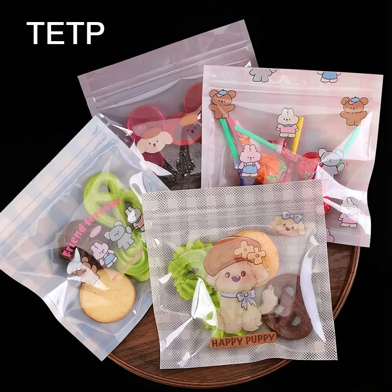 

TETP 100Pcs Cartoon Ziplock Bag Childrens Day For Handmade Cookies Candy Snack Gift Packaging Storage Pouches For Small Business