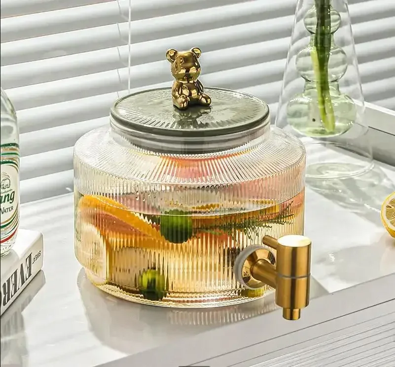 

Glass Kettle with Pump Head Family Party Cocktail Fruit Juice Drink Bucket Ice Large Capacity Household Kitchen Drinking Set