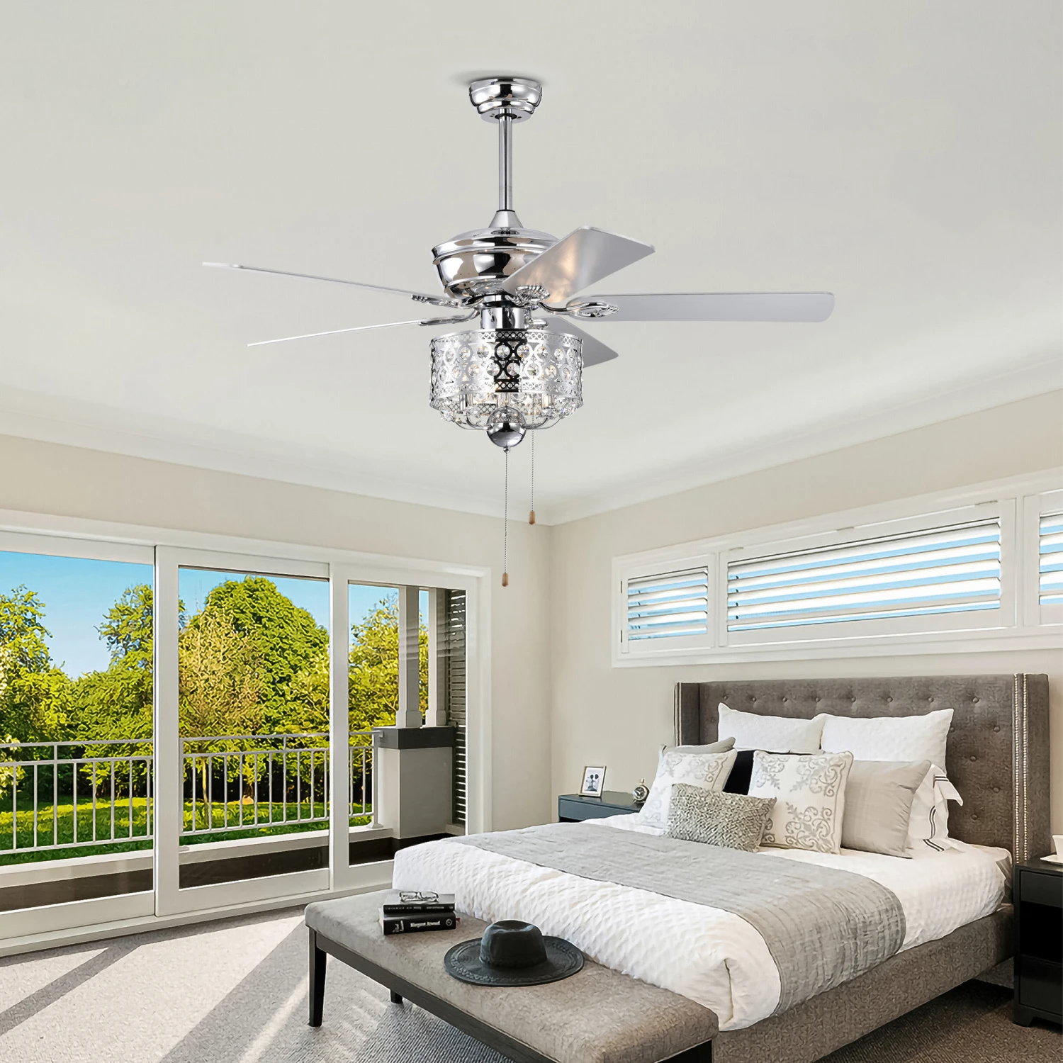 

52" Ceiling Fan with Reversible AC Motors, Chrome Finish - Pull Chain (Bulb Not Included)