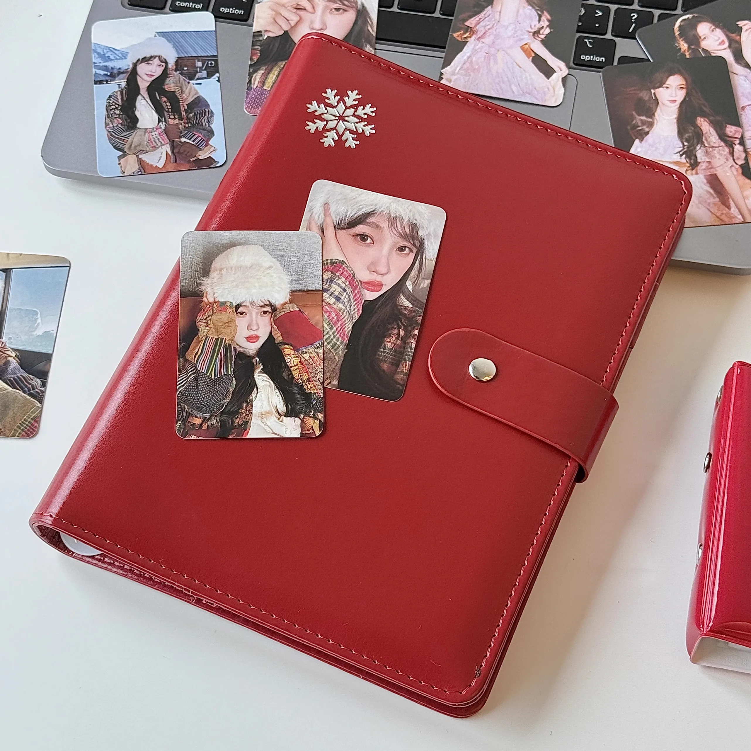 MINKYS PU Leather Hot Red A5 Kpop Photocards Collect Binder Idol Photo Card Book Idol Storage Album Stationery