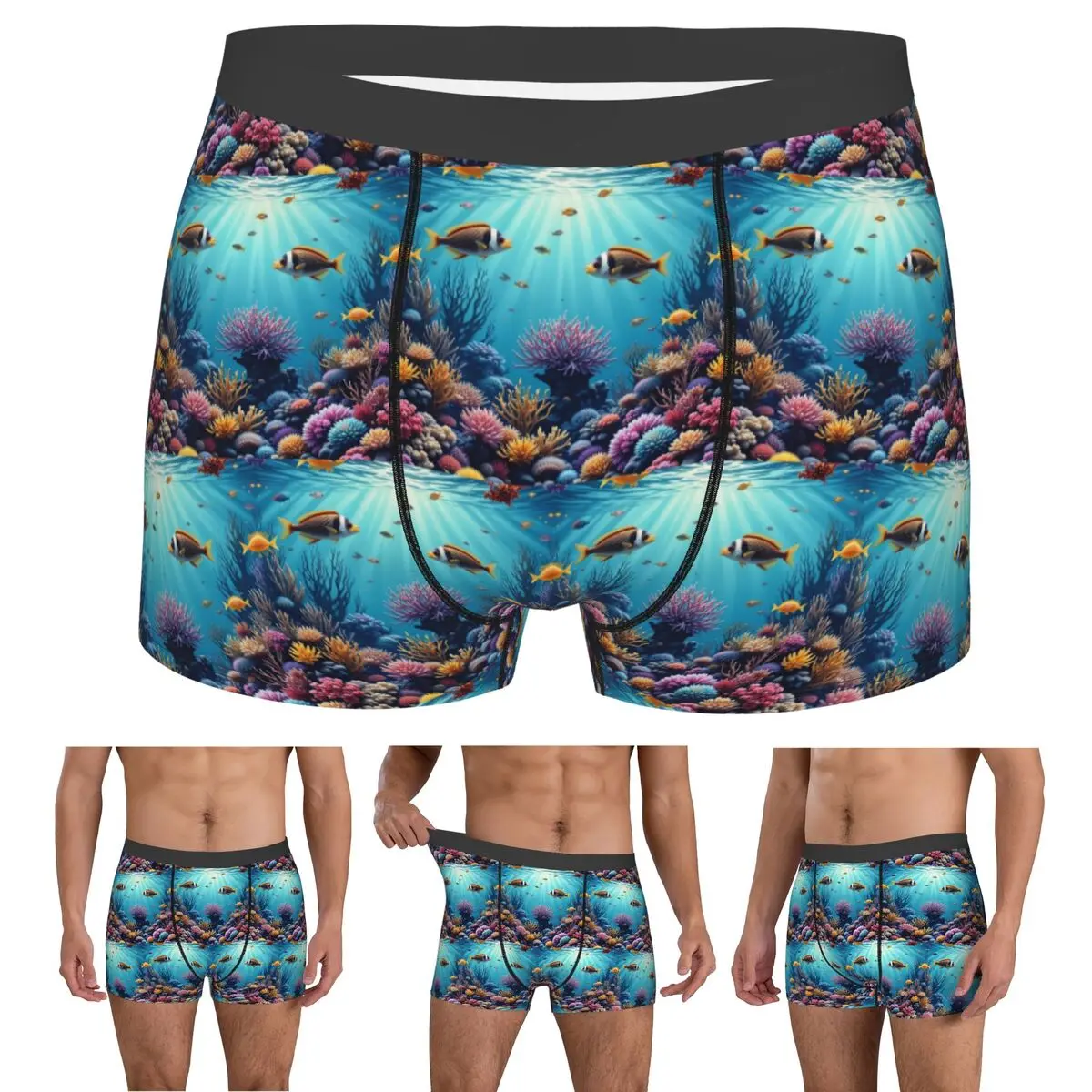 Boxer Underpants Shorts Underwater Coral Reef Fish Panties Men's Ventilate Underwear for Homme Man Boyfriend Gift