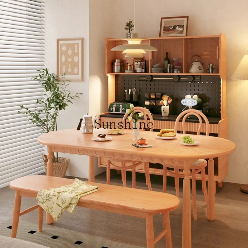 

All solid wood dining table, new log style simple oval household small apartment to eat