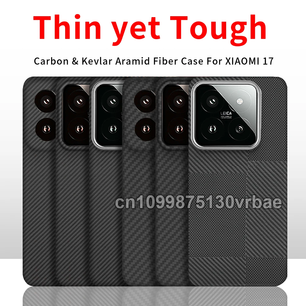

600D Real-thin Carbon Fiber Phone Case for xiaomi 17 case Aramid Fiber fabric thinhard Magnetic balck Slim light red Case