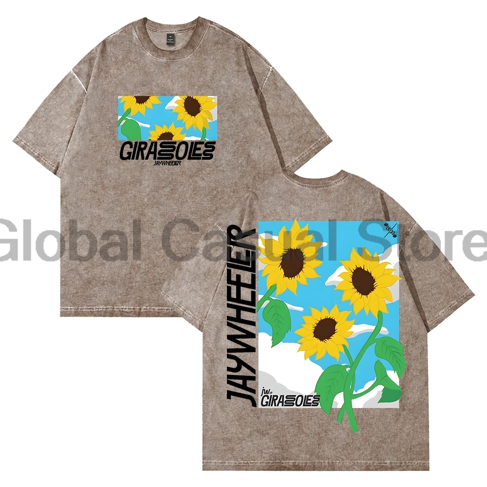 

Jay Wheeler Dia Soleado Washed T-shirt 2025 Girasoles Album Crewneck Short Sleeve Cotton Tee Women Men Streetwear Tops