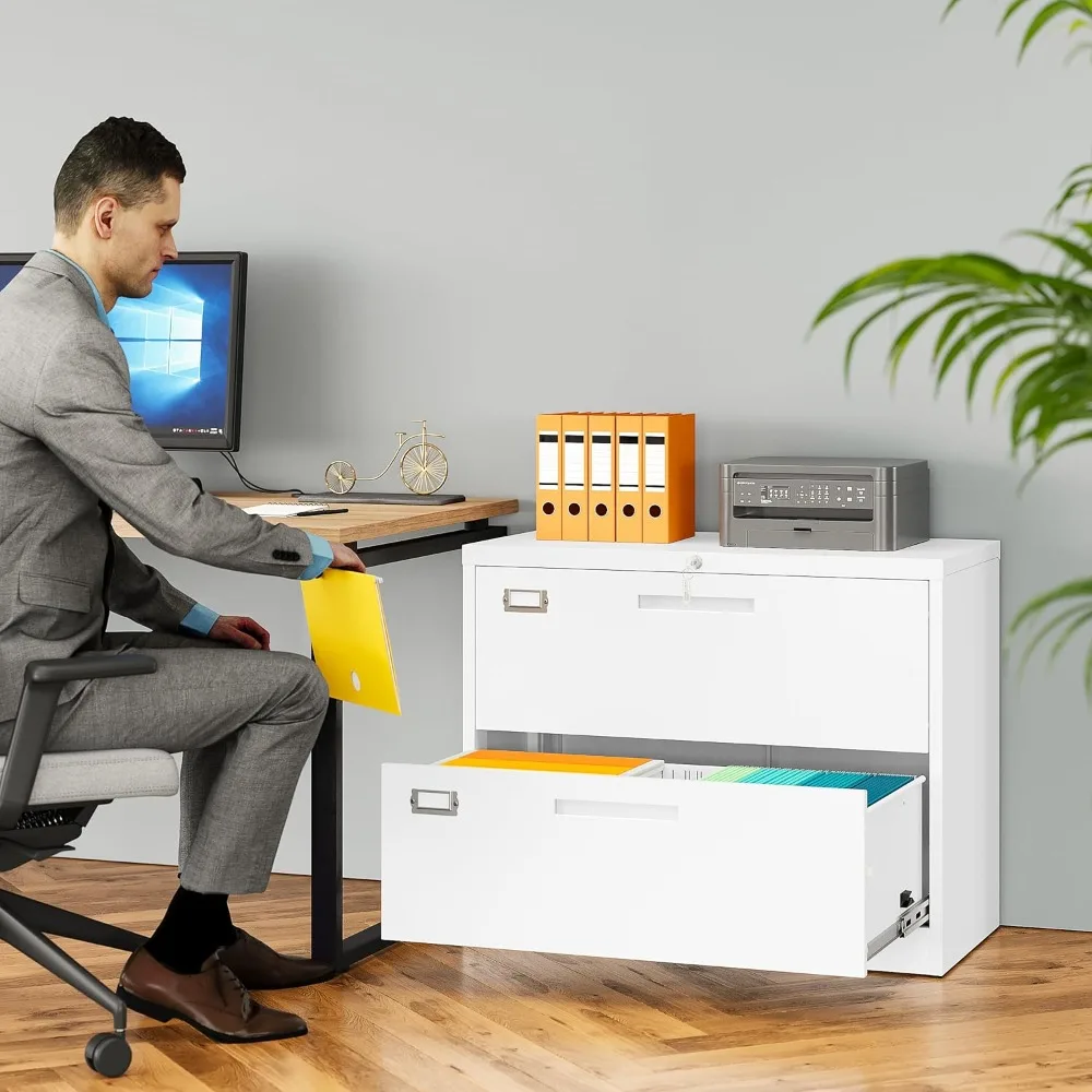

HOME 2 Drawer Lateral File Cabinet with Lock,White Lateral Filing Cabinet,Horizontal Metal Filing Cabinets