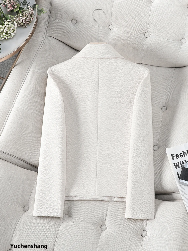 Moda inverno feminino blazer feminino azul café damasco curto senhoras jaqueta casaco