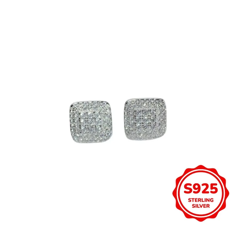 

Simple and Personalized Authentic S925 Silver Square Full Diamond Zircon Women's Earrings