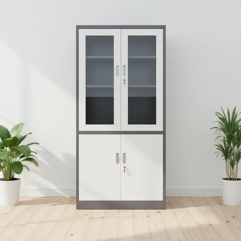 Modern Foldable 2-Door Steel Filing Cabinet with 4 Shelves for Workshop & School Use