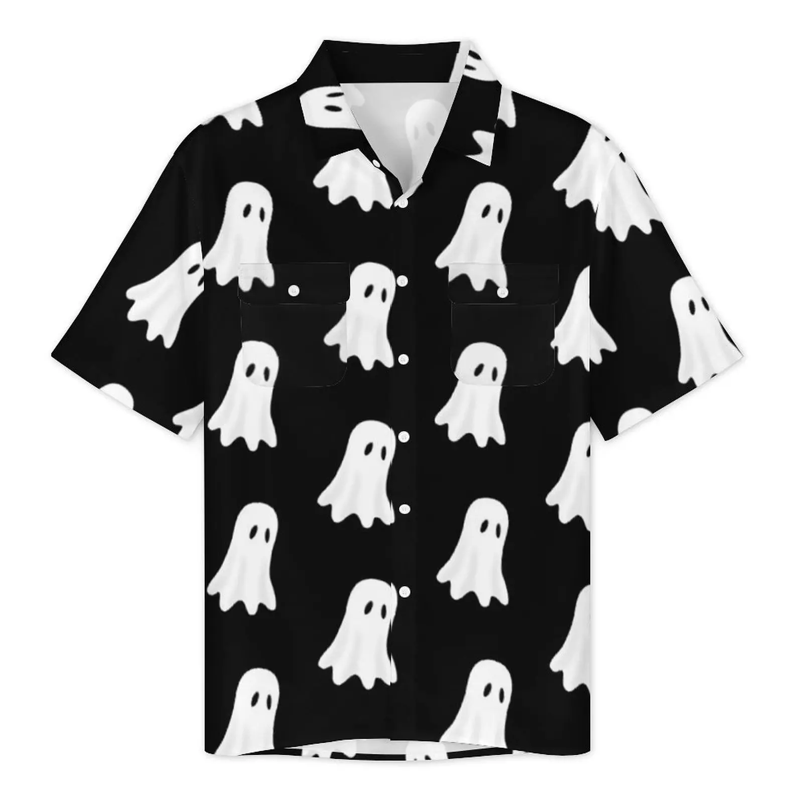 Camisa de playa con estampado divertido de Halloween para hombre, camisas casuales hawaianas de fantasma blanco, blusas sueltas de manga corta Y2K, Top gráfico divertido