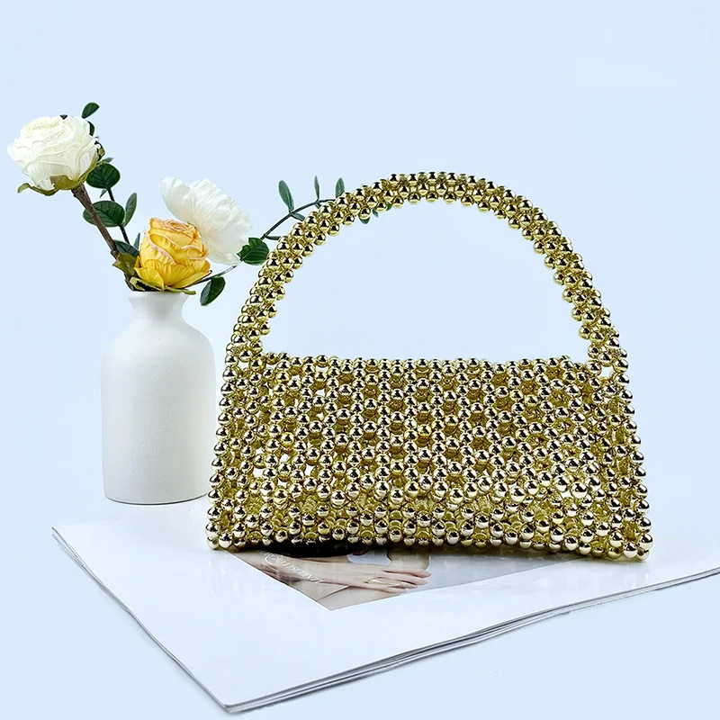 2024 New Triangle Handmade Beaded Bag Popular Hollow Flip Woven Bag Single Shoulder Handheld Bag Long Handle Style