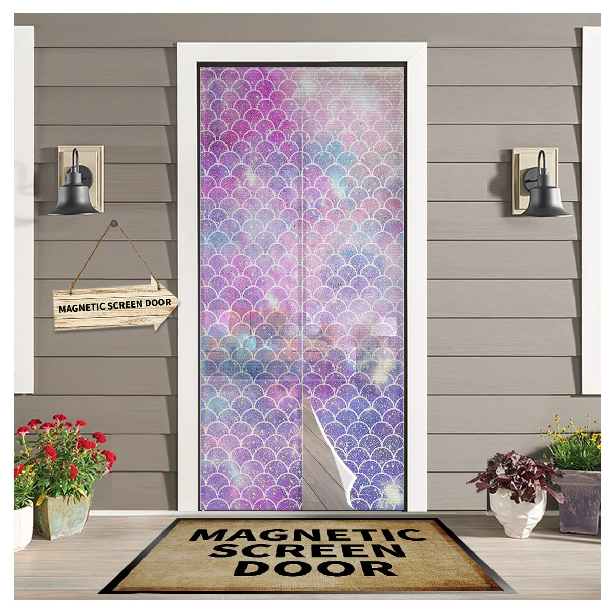 Mermaid Scales Colorful Door Curtain Bedroom Magnetic Mosquito Screen Kitchen Insect Proof Window Mosquito Net