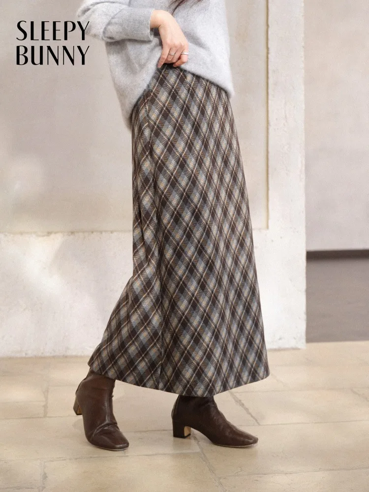

Винтажная клетчатая юбка-миди для женщин, женская облегающая юбка трапециевидной формы с высокой талией, элегантная офисная повседневная зимняя повседневная одежда