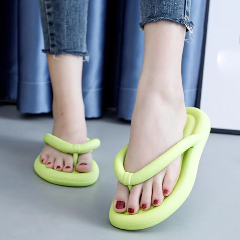 Summer Women\'s Candy color Flip-flops female Green Rose Red Outside Wear Bathroom Beach Flats Slides New 2023 Mujer