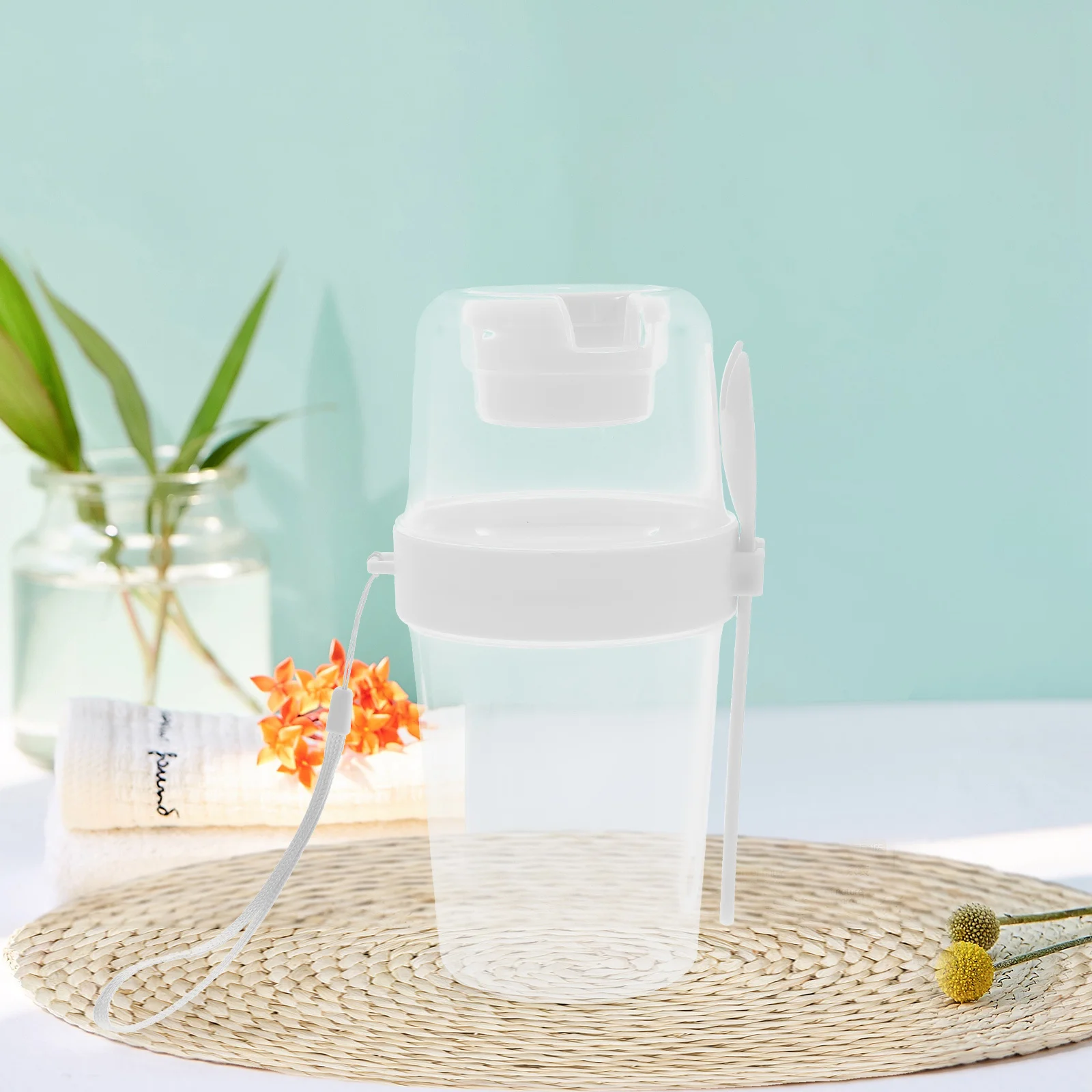 

Portable Salad Cup Double Layer Airtight Jars with Spoon Overnight Oats Containers for Breakfast Easy to Clean Multi-Functional