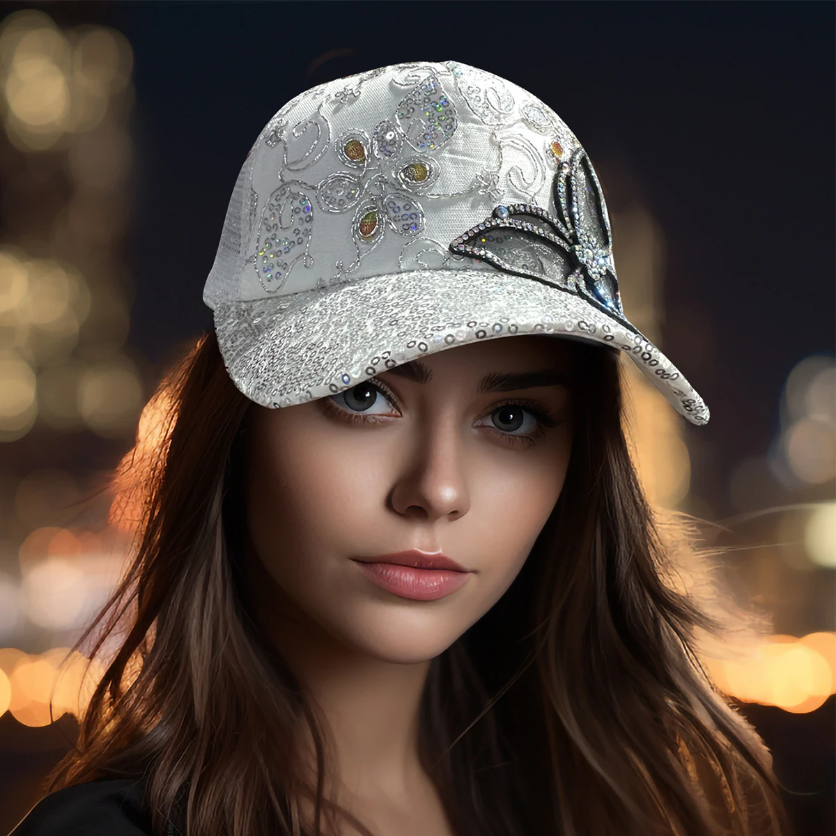 1 Adjustable Butterfly Duck Tongue Baseball Hat Denim Ball Hat Fashion Women\'s Shining Gift Women\'s Shining Hat