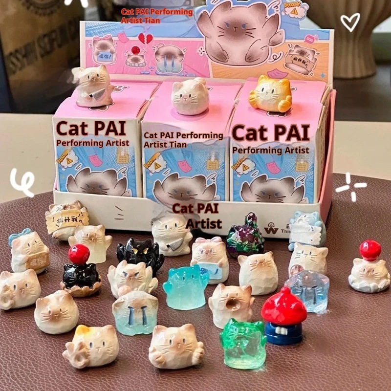 

Официально лицензированные мини-фигурки кошек PAI Performance Artist в слепых коробках, милые фигурки сиамских кошек, декор для рабочего стола, подарок на день рождения для девочек