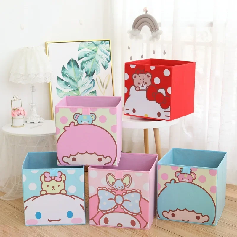 

Kawaii Sanrios Storage Box Foldable Anime Kuromi Hello Kittys Home Glove Box High Capacity Children Toys Sundries Storage Basket