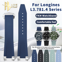 21mm Curved Fluororubber Watch Strap For Longines CONQUEST L3.781.4 L3.782.4 FKM Sports Watchband for Men Soft Waterproof Strap