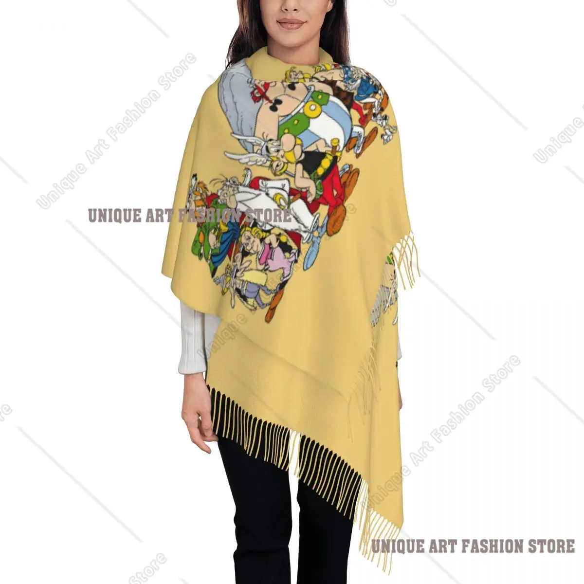 

Personalized Printed Asterixed And Obelix Cartoon Scarf Women Men Winter Warm Scarves Getafix French Anime Shawl Wrap