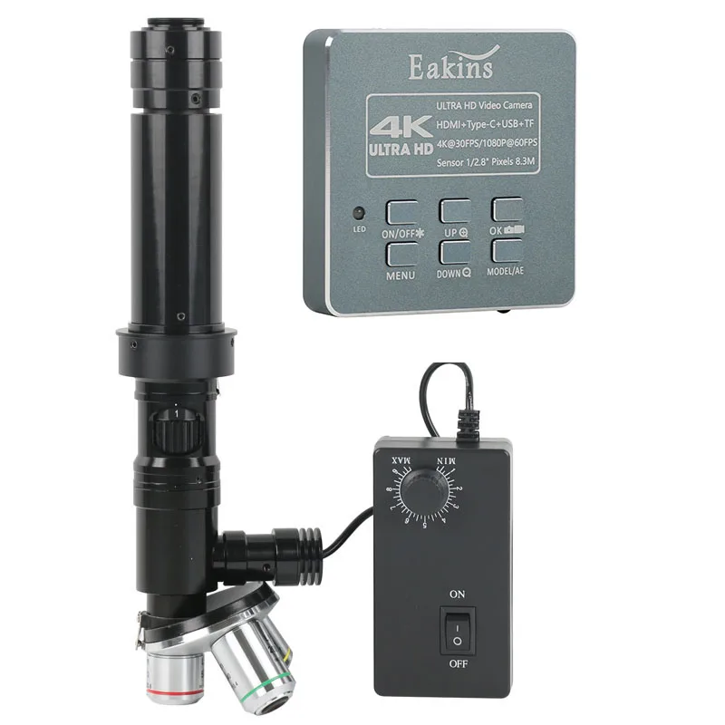 400X 1000X Zoom Cmount Coaxiale lichtlens 5X 10X 20X Microscoop achromatische objectieflens Coaxiaal licht + 24mp 4K videocamera