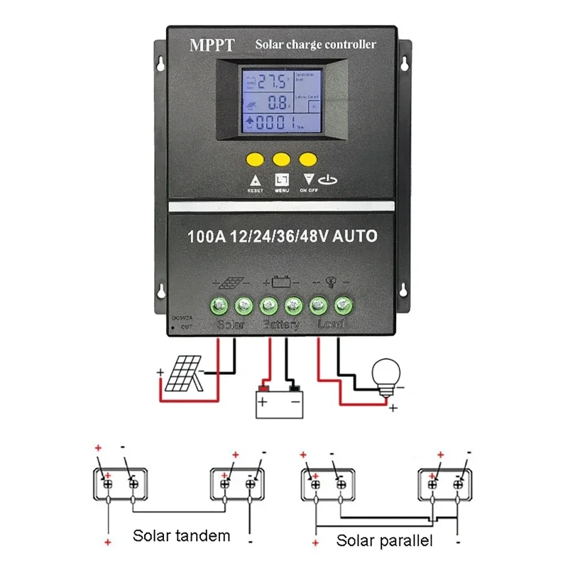 

MPPT Solar Charge Controller 100A 80A 60A Solar PV Battery Charger 12V 24V 36V 48V Auto Controller Dual USB LCD Display