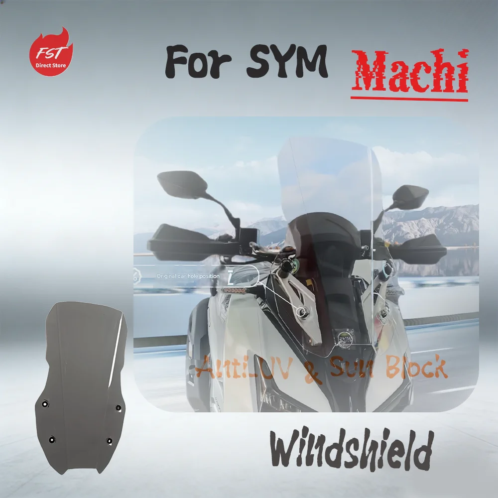 Extended Straight Wind Deflector for SYM Machi, Anti-Scratch & Shatterproof, Reduce Wind Noise