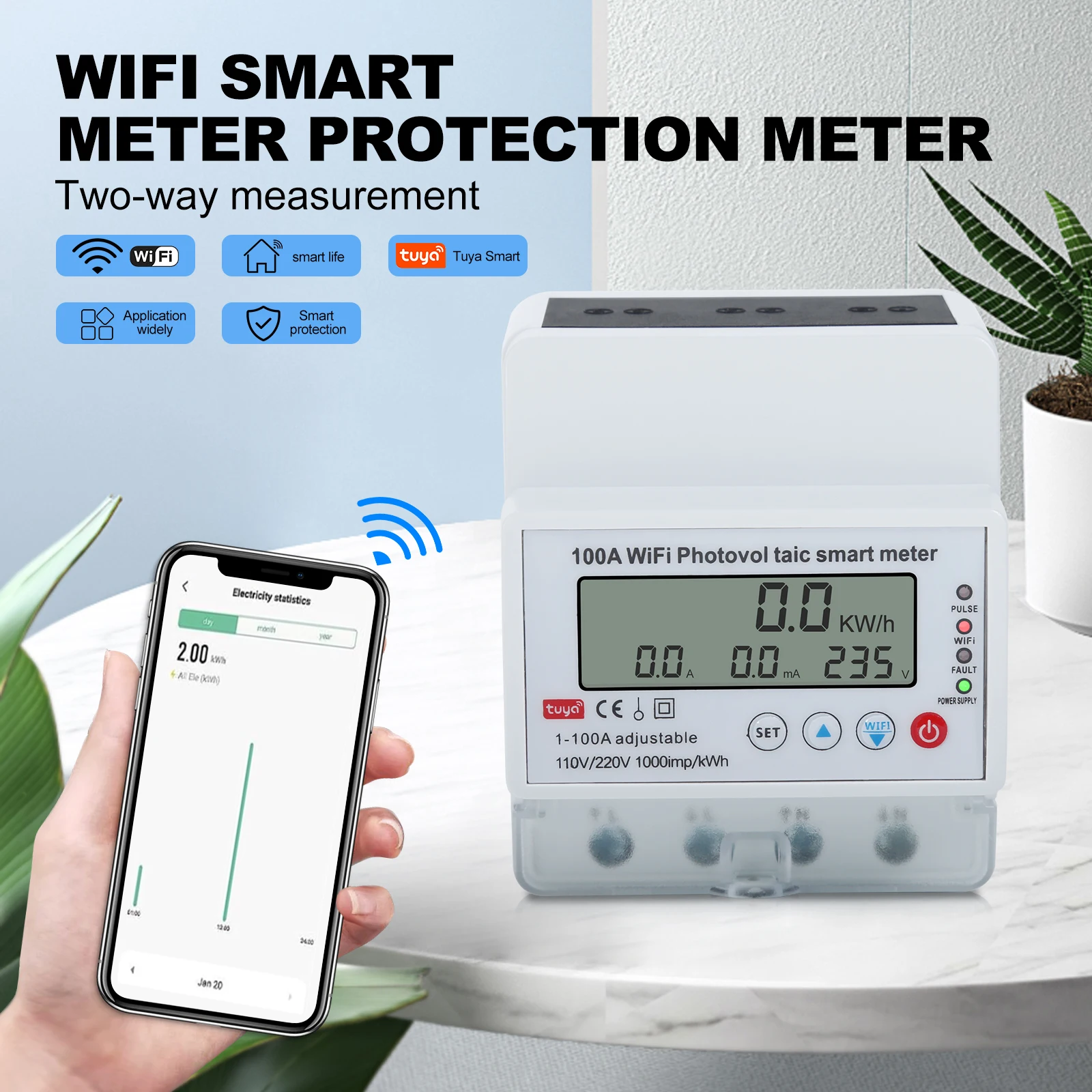 

100A Tuya WiFi Smart Photovoltaic Meter Circuit Breaker Timer Solar Bidirectional Energy Meter Smart Circuit Breaker Contactor