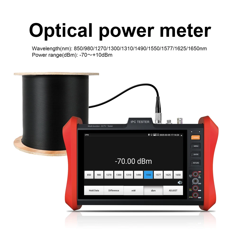 IPC Tester Monitor 8-Inch 4K IP Camera AHD TVI CVI Camera Tester Cable Tracer Opitcal Power Meter Visual Fault Loctor VGA HDMI