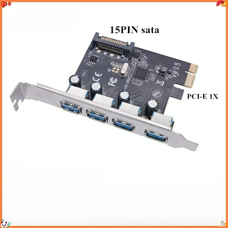 PCI-E 1X to USB 3.0 4 Port Expansion Card 5Gbps PCI Express USB3.0 Hub Adapter SATA IDE Power for Desktop PC Windows XP 7 Vista