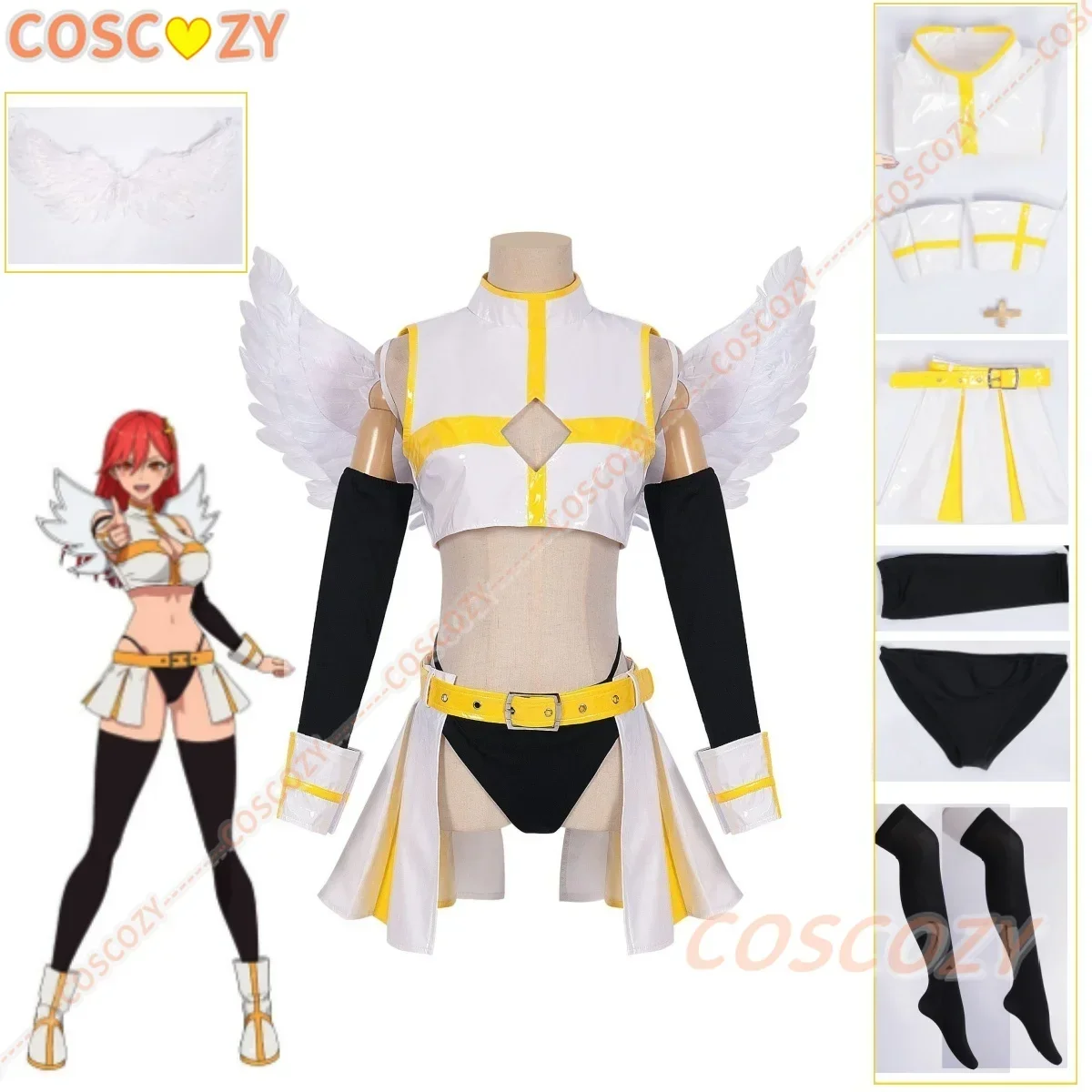 Anime 2.5 Dimensional Seduction Ariel Aria Kisaki Cosplay Costume White Wings Sexy Leather Latex Skirt Woman Girl Lovely Skirt