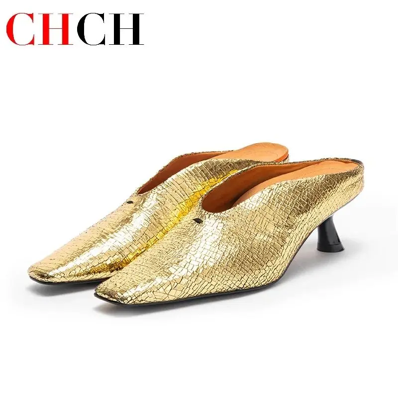 CHCH Women's High Heels 2024 New Sheepskin Texture Metal Business Women's Shoes