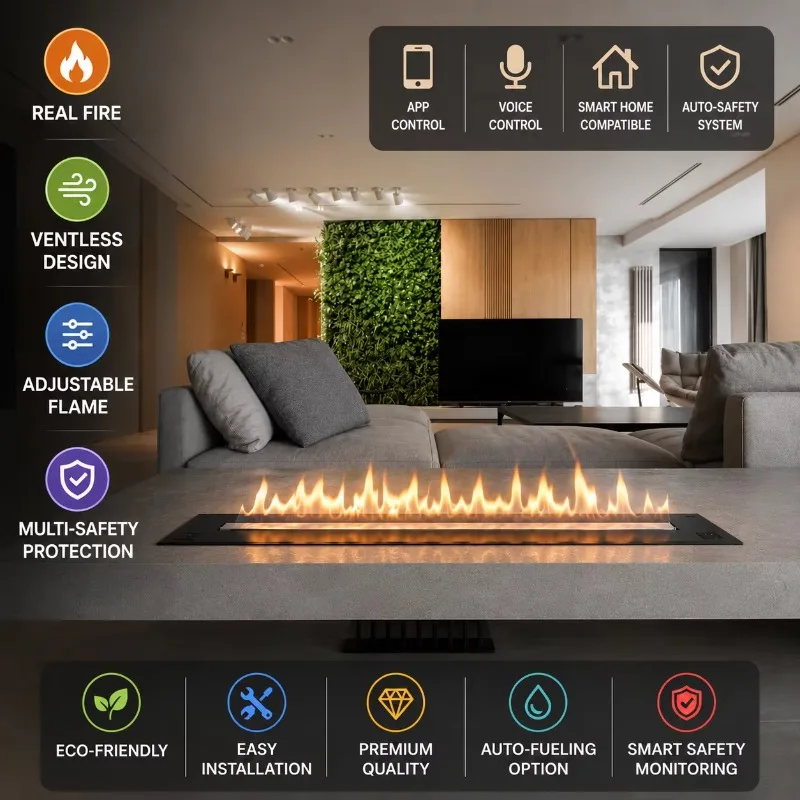 New Arrival Linear Designer Electric Fireplace 48 Inch Steel Material Eco Friendly Bio Ethanol Fireplace   L007